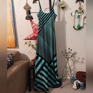 Y2K Era  Wet Seal Black And Green Striped Maxi Dress